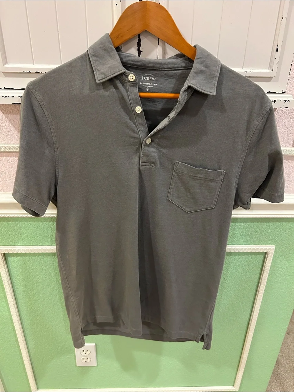 J. Crew Men's Slate Gray Short Sleeve Polo with Chest Pocket